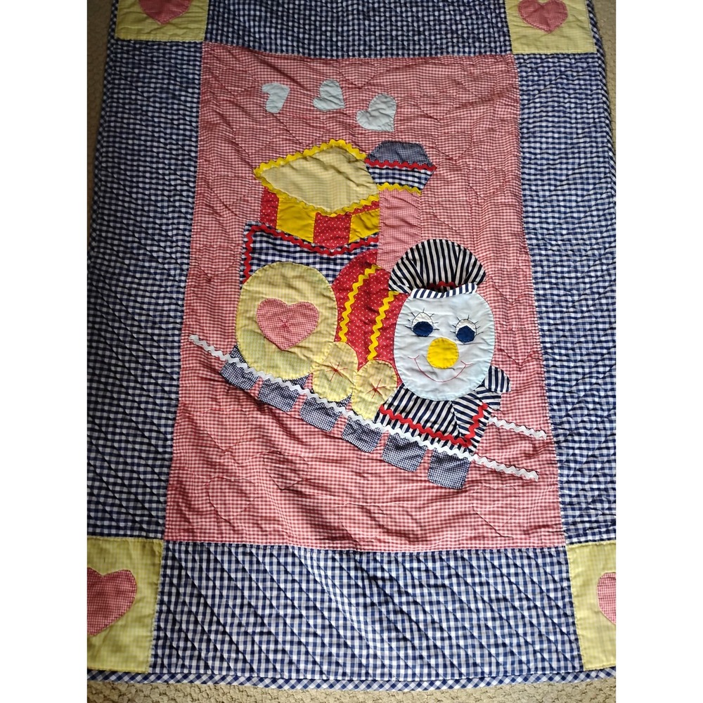 Vintage Tank The Train Engine Toddler Patchwork Baby Blanket Quilt 57" X 43"